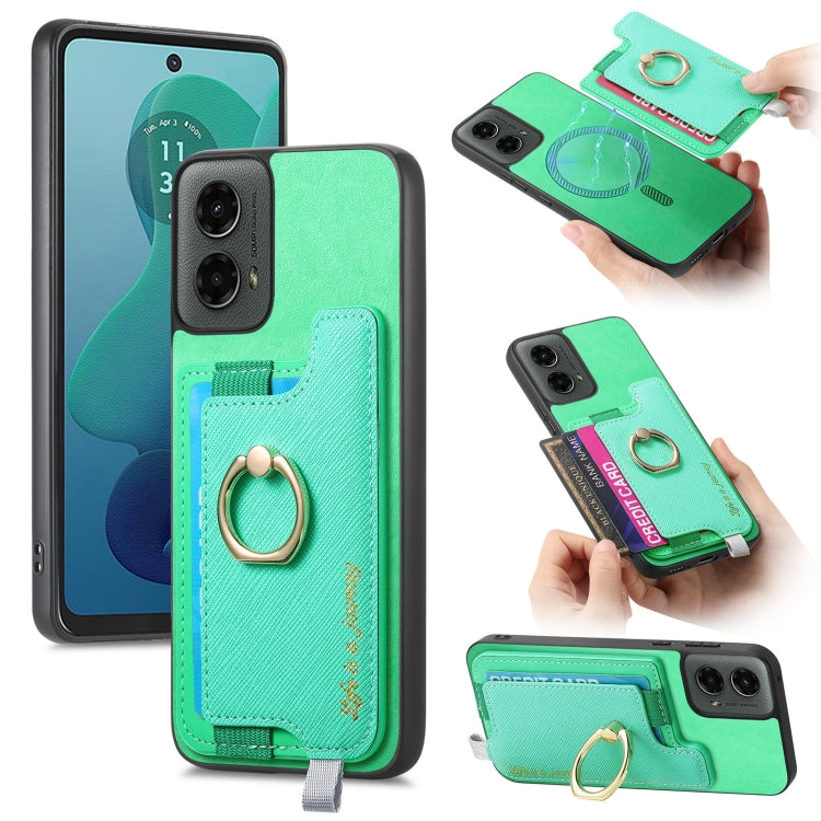 For Motorola Moto G 5G 2024 Retro Magsafe Cross Leather Ring Holder Card Bag Phone Case(Green) - Motorola Cases by PMC Jewellery | Online Shopping South Africa | PMC Jewellery | Buy Now Pay Later Mobicred