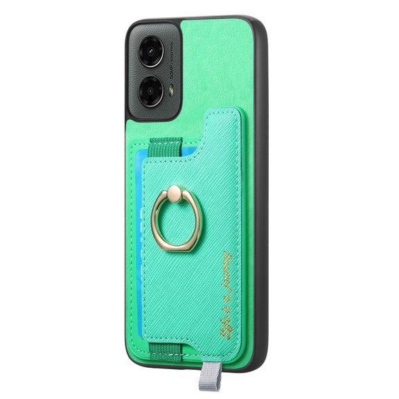 For Motorola Moto G 5G 2024 Retro Magsafe Cross Leather Ring Holder Card Bag Phone Case(Green)