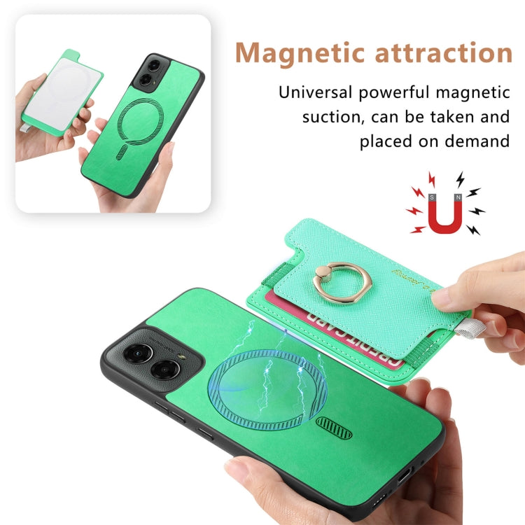 For Motorola Moto G 5G 2024 Retro Magsafe Cross Leather Ring Holder Card Bag Phone Case(Green)