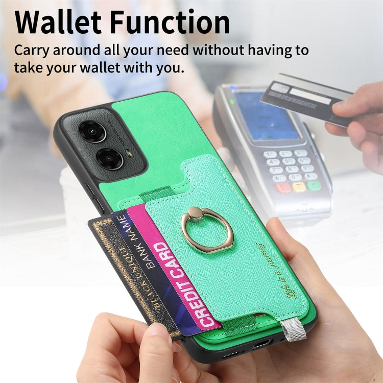 For Motorola Moto G 5G 2024 Retro Magsafe Cross Leather Ring Holder Card Bag Phone Case(Green) - Motorola Cases by PMC Jewellery | Online Shopping South Africa | PMC Jewellery | Buy Now Pay Later Mobicred