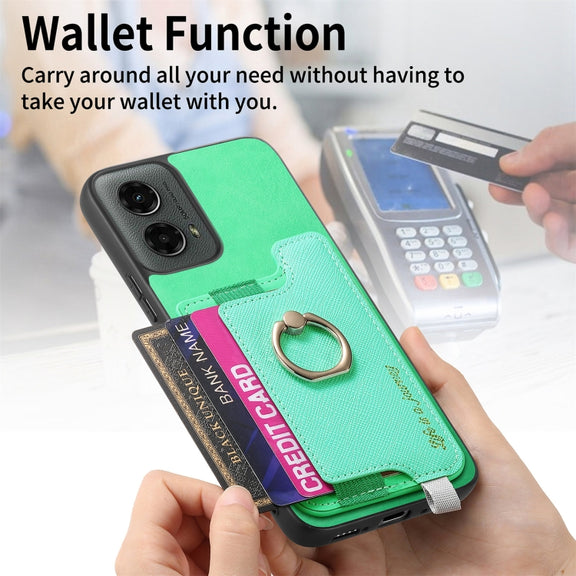 For Motorola Moto G 5G 2024 Retro Magsafe Cross Leather Ring Holder Card Bag Phone Case(Green)