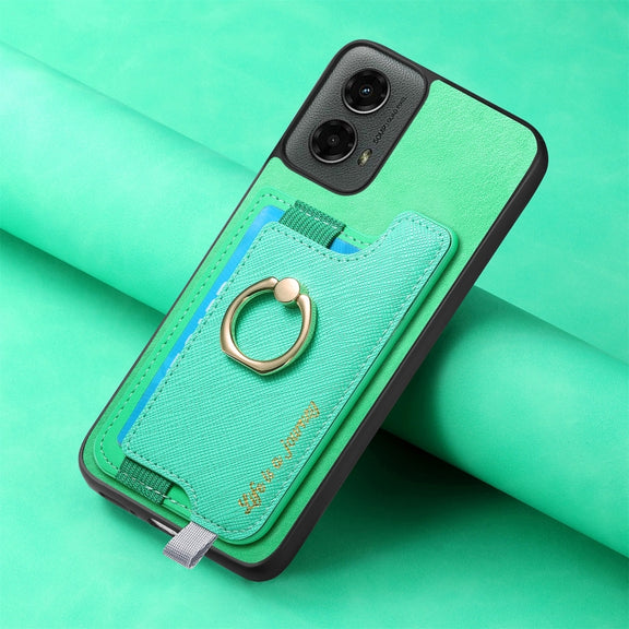 For Motorola Moto G 5G 2024 Retro Magsafe Cross Leather Ring Holder Card Bag Phone Case(Green)