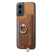 For Motorola Moto G 5G 2024 Retro Magsafe Cross Leather Ring Holder Card Bag Phone Case(Brown)