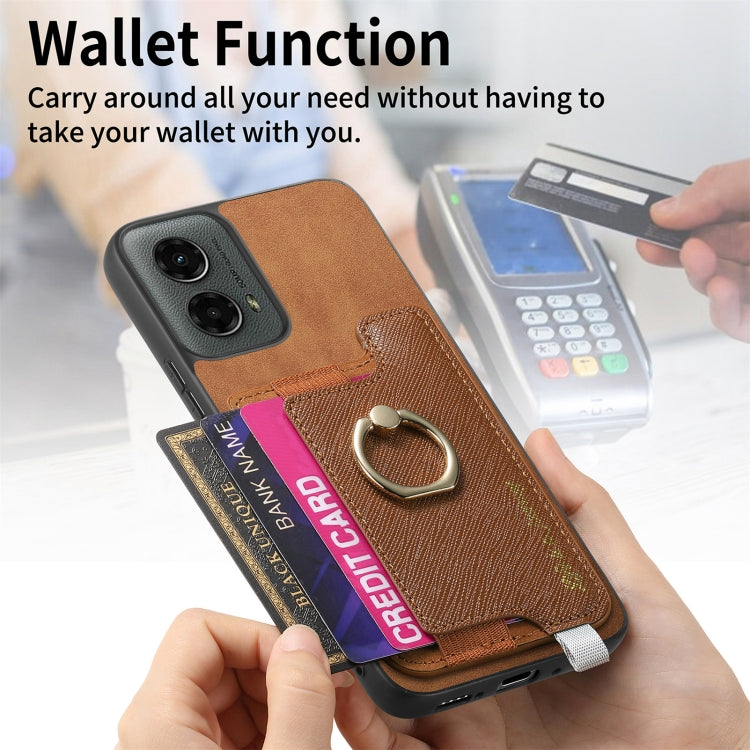 For Motorola Moto G 5G 2024 Retro Magsafe Cross Leather Ring Holder Card Bag Phone Case(Brown)