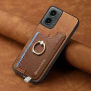 For Motorola Moto G 5G 2024 Retro Magsafe Cross Leather Ring Holder Card Bag Phone Case(Brown)