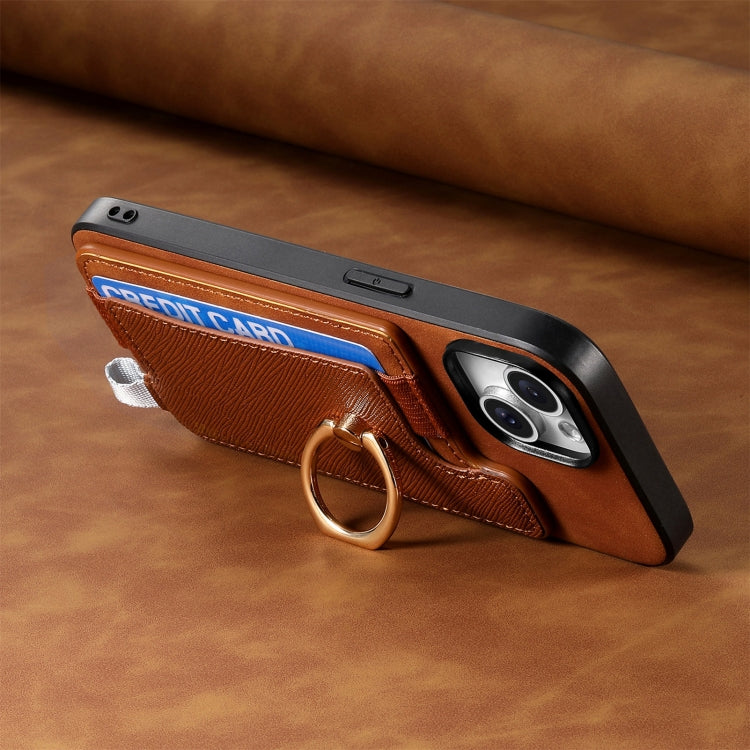 For Motorola Moto G 5G 2024 Retro Magsafe Cross Leather Ring Holder Card Bag Phone Case(Brown)