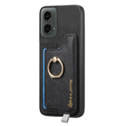 For Motorola Moto G 5G 2024 Retro Magsafe Cross Leather Ring Holder Card Bag Phone Case(Black)