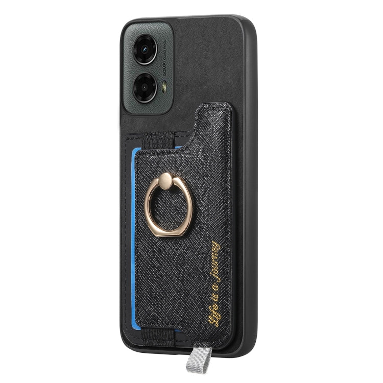 For Motorola Moto G 5G 2024 Retro Magsafe Cross Leather Ring Holder Card Bag Phone Case(Black)
