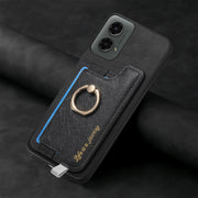 For Motorola Moto G 5G 2024 Retro Magsafe Cross Leather Ring Holder Card Bag Phone Case(Black)