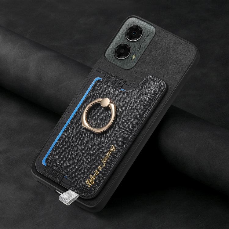 For Motorola Moto G 5G 2024 Retro Magsafe Cross Leather Ring Holder Card Bag Phone Case(Black)