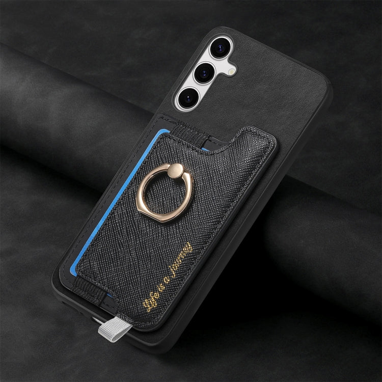 For Samsung Galaxy S25+ 5G Retro Cross Leather Ring Horizontal Insert Card Bag MagSafe Phone Case(Black) - free shipping - PMC Jewellery - Order now!