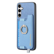 For Samsung Galaxy S25 Ultra 5G Retro Cross Leather Ring Horizontal Insert Card Bag MagSafe Phone Case(Blue)