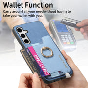 For Samsung Galaxy S25 Ultra 5G Retro Cross Leather Ring Horizontal Insert Card Bag MagSafe Phone Case(Blue)