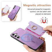 For Samsung Galaxy S25 Ultra 5G Retro Cross Leather Ring Horizontal Insert Card Bag MagSafe Phone Case(Purple)