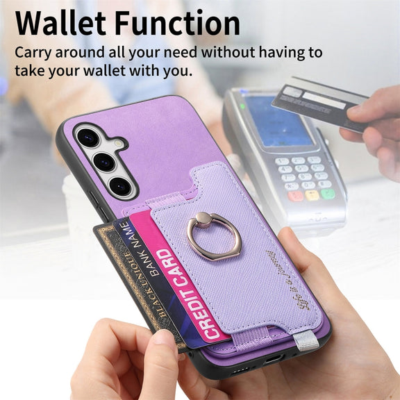 For Samsung Galaxy S25 Ultra 5G Retro Cross Leather Ring Horizontal Insert Card Bag MagSafe Phone Case(Purple)