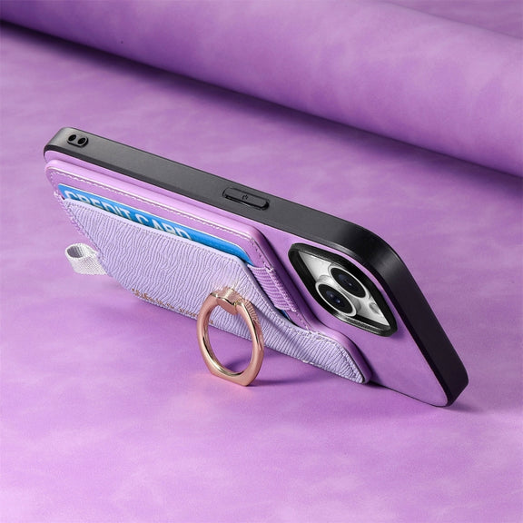 For Samsung Galaxy S25 Ultra 5G Retro Cross Leather Ring Horizontal Insert Card Bag MagSafe Phone Case(Purple)