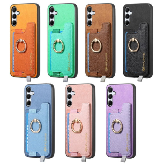 For Samsung Galaxy S25 Ultra 5G Retro Cross Leather Ring Horizontal Insert Card Bag MagSafe Phone Case(Blue)
