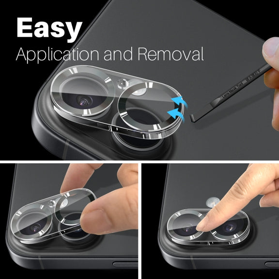 For iPhone 16 / 16 Plus NORTHJO Camera Lens Protector CD Veins 3D Tempered Glass Film(Black)