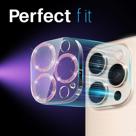 For iPhone 16 Pro / 16 Pro Max NORTHJO Camera Lens Protector Glitter Ring 3D Tempered Glass Film(Pink)