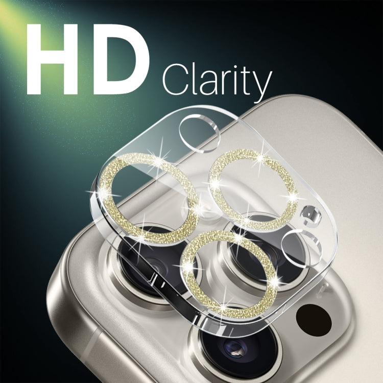 For iPhone 16 Pro / 16 Pro Max NORTHJO Camera Lens Protector Glitter Ring 3D Tempered Glass Film(Gold)