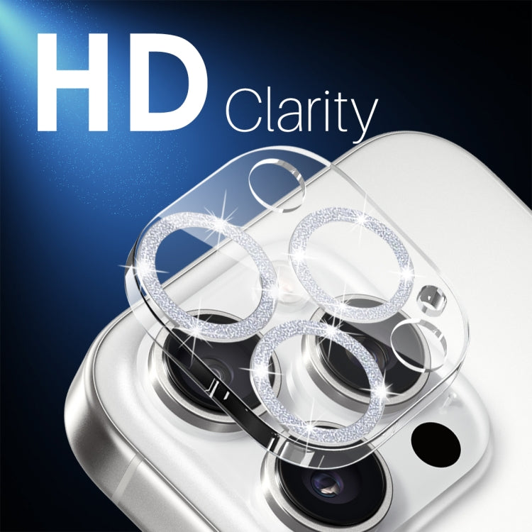 For iPhone 16 Pro / 16 Pro Max NORTHJO Camera Lens Protector Glitter Ring 3D Tempered Glass Film(Silver)