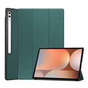 For Samsung Galaxy Tab S10 Ultra / S9 Ultra ENKAY Tri-fold Custer Texture Plastic Leather Smart Tablet Case with Pen Slot(Dark Green)