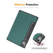 For Samsung Galaxy Tab S10 Ultra / S9 Ultra ENKAY Tri-fold Custer Texture Plastic Leather Smart Tablet Case with Pen Slot(Dark Blue)