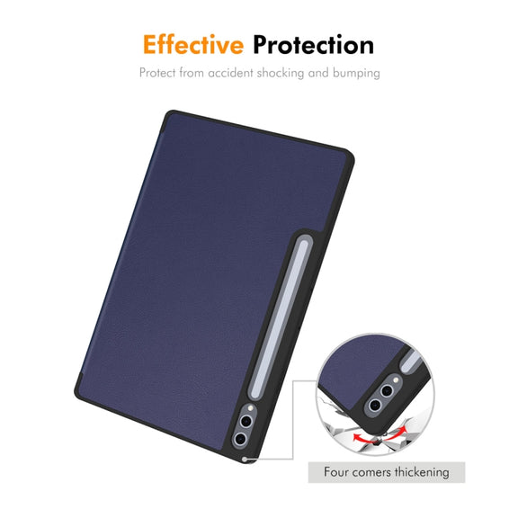 For Samsung Galaxy Tab S10+ / S9+ / S9 FE+ ENKAY Tri-fold Custer Texture TPU Leather Smart Tablet Case with Pen Slot(Grey)