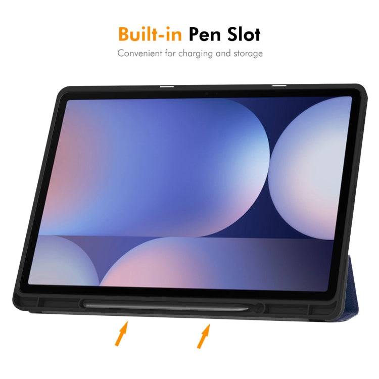 For Samsung Galaxy Tab S10+ / S9+ / S9 FE+ ENKAY Tri-fold Custer Texture TPU Leather Smart Tablet Case with Pen Slot(Purple)