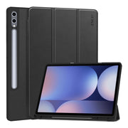 For Samsung Galaxy Tab S10 Ultra / S9 Ultra ENKAY Tri-fold Custer Texture TPU Leather Smart Tablet Case with Pen Slot(Black)