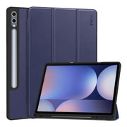 For Samsung Galaxy Tab S10 Ultra / S9 Ultra ENKAY Tri-fold Custer Texture TPU Leather Smart Tablet Case with Pen Slot(Dark Blue)