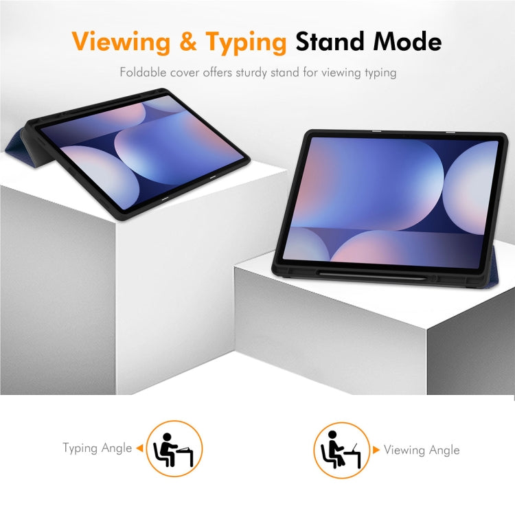 For Samsung Galaxy Tab S10 Ultra / S9 Ultra ENKAY Tri-fold Custer Texture TPU Leather Smart Tablet Case with Pen Slot(Dark Green) - free shipping - PMC Jewellery - Order now!