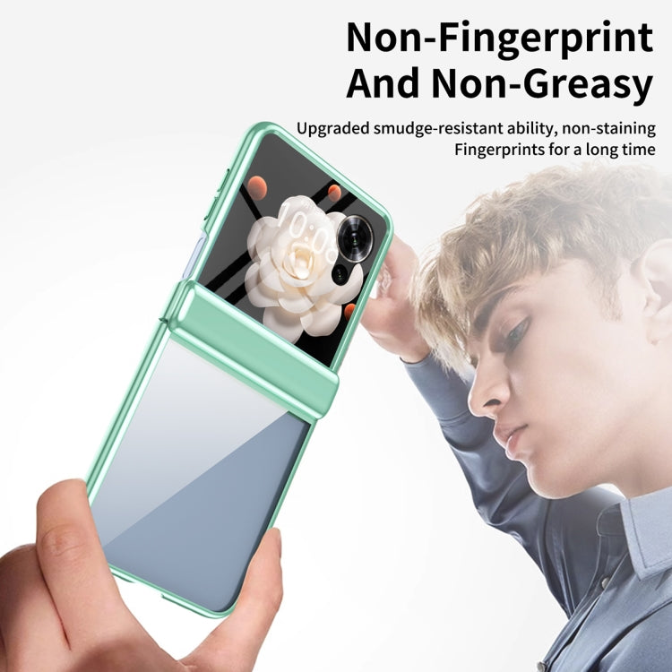 For Honor Magic V Flip Plating Transparent Folding Hinged Phone Case(Green) - Honor Cases by PMC TechLife | Online Shopping South Africa | PMC TechLife | Buy Now Pay Later Mobicred