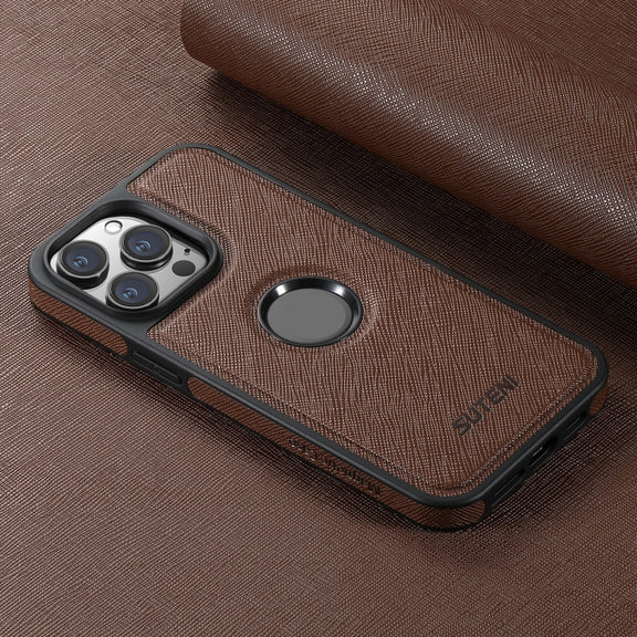 For iPhone 16 Plus Suteni G1 Cross Texture MagSafe Phone Case(Brown)