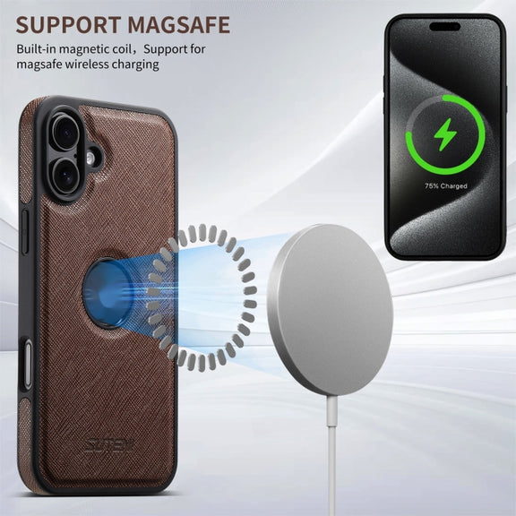 For iPhone 16 Plus Suteni G1 Cross Texture MagSafe Phone Case(Brown)