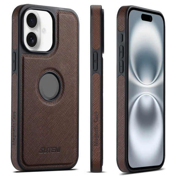 For iPhone 16 Plus Suteni G1 Cross Texture MagSafe Phone Case(Brown)