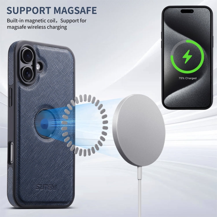 For iPhone 16 Suteni G1 Cross Texture MagSafe Phone Case(Blue) - free shipping - PMC Jewellery - Order now!