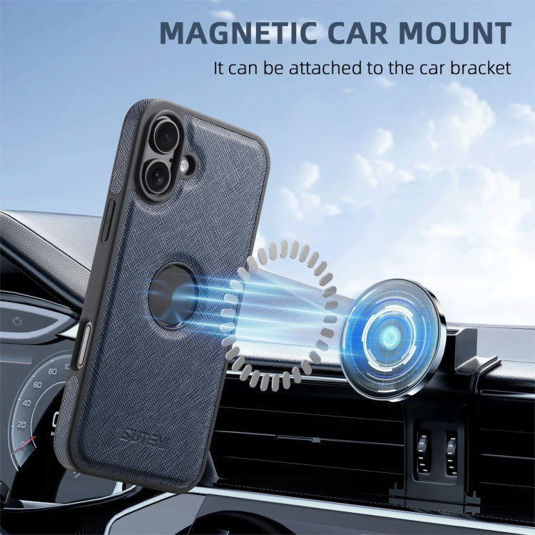For iPhone 16 Suteni G1 Cross Texture MagSafe Phone Case(Blue)