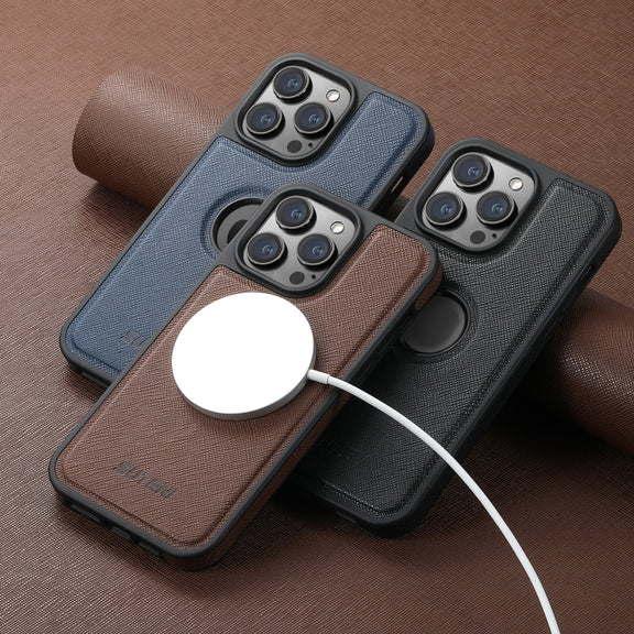 For iPhone 16 Pro Suteni G1 Cross Texture MagSafe Phone Case(Black)