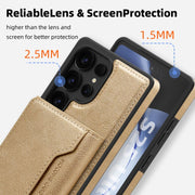 For Samsung Galaxy S25 5G Shield Multi-functional MagSafe Card Bag Phone Case(Desert Gold)