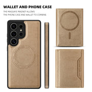 For Samsung Galaxy S25 5G Shield Multi-functional MagSafe Card Bag Phone Case(Desert Gold)