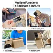 For Samsung Galaxy S25 5G Shield Multi-functional MagSafe Card Bag Phone Case(Desert Gold)