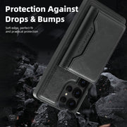 For Samsung Galaxy S25 5G Shield Multi-functional MagSafe Card Bag Phone Case(Black)