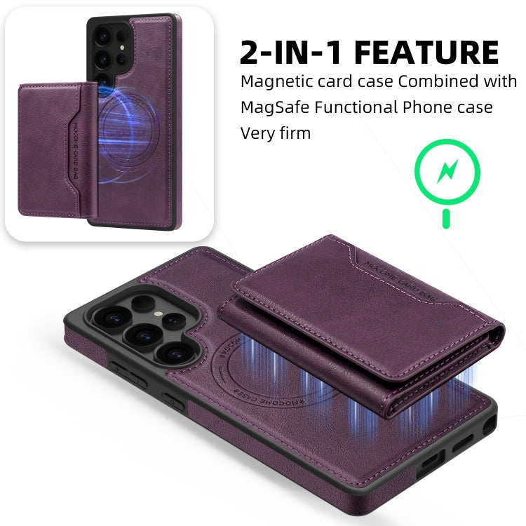 For Samsung Galaxy S25 5G Shield Multi-functional MagSafe Card Bag Phone Case(Purple) - Galaxy S25 5G Cases by PMC Jewellery | Online Shopping South Africa | PMC Jewellery | Buy Now Pay Later Mobicred
