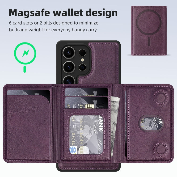 For Samsung Galaxy S25 5G Shield Multi-functional MagSafe Card Bag Phone Case(Purple) - Galaxy S25 5G Cases by PMC Jewellery | Online Shopping South Africa | PMC Jewellery | Buy Now Pay Later Mobicred