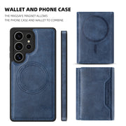 For Samsung Galaxy S25 5G Shield Multi-functional MagSafe Card Bag Phone Case(Blue)
