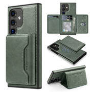 For Samsung Galaxy S25 5G Shield Multi-functional MagSafe Card Bag Phone Case(Green)