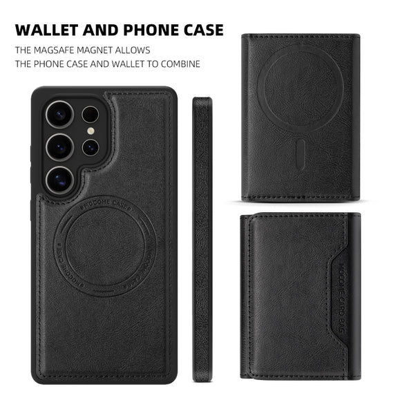 For Samsung Galaxy S25+ 5G Shield Multi-functional MagSafe Card Bag Phone Case(Black)