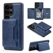 For Samsung Galaxy S25+ 5G Shield Multi-functional MagSafe Card Bag Phone Case(Blue)