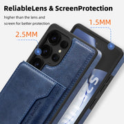 For Samsung Galaxy S25+ 5G Shield Multi-functional MagSafe Card Bag Phone Case(Blue)